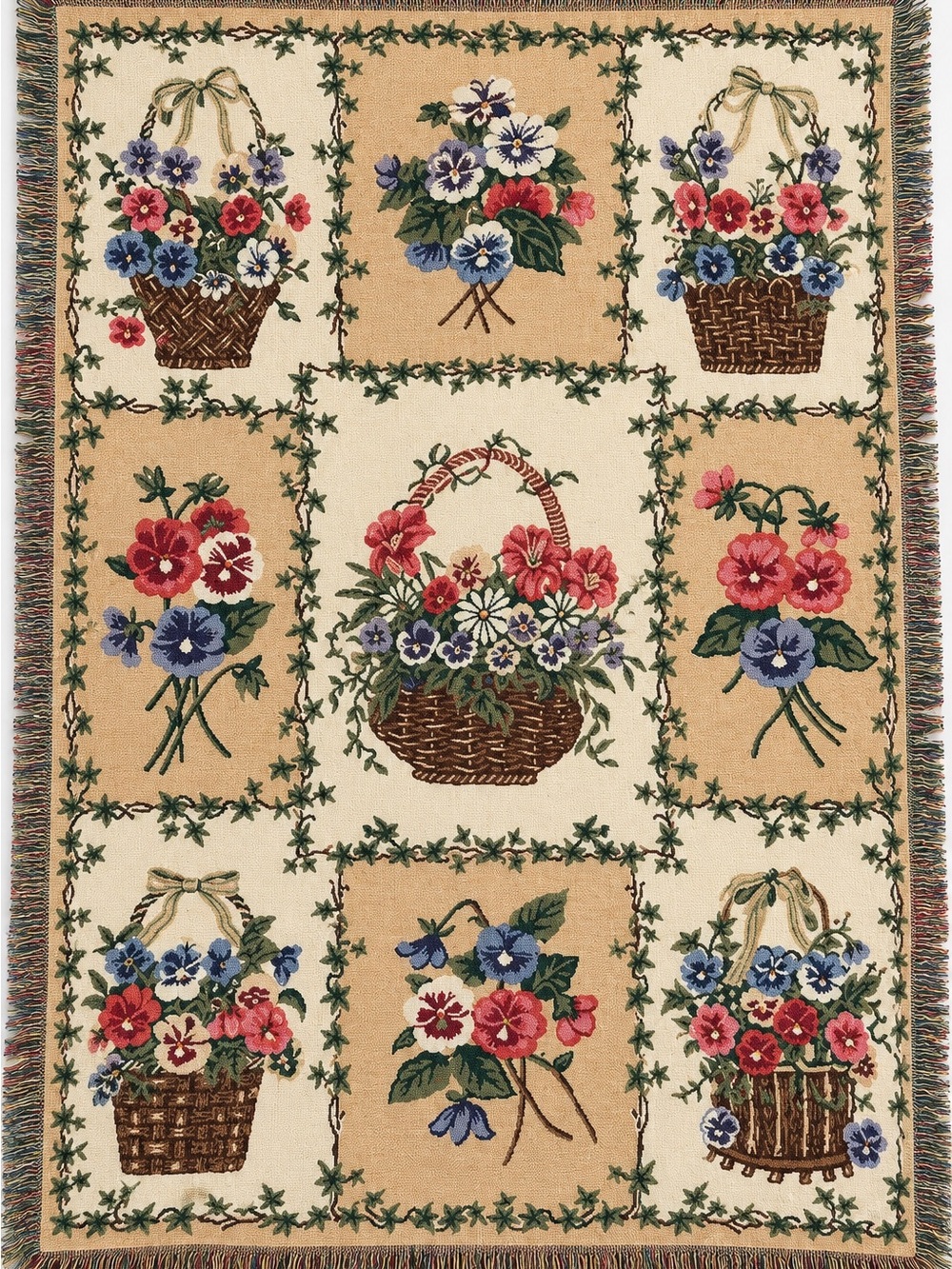 Vintage Goodwin Weavers Cotton Floral Tapestry Throw Blanket